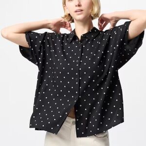 Uniqlo Boxy Polka Dot Black Blouse